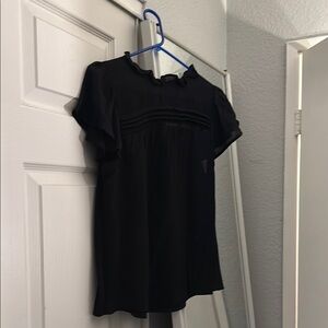 Black Bib Collar Blouse with Long Sleeves